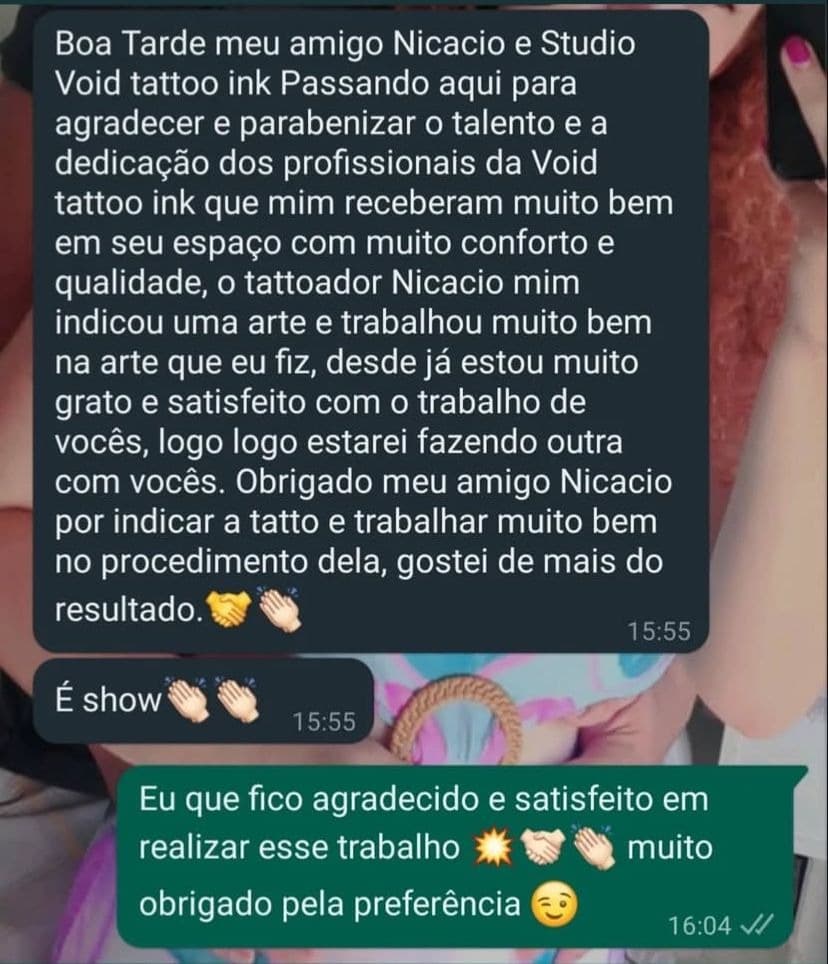 Depoimento de cliente satisfeito via WhatsApp